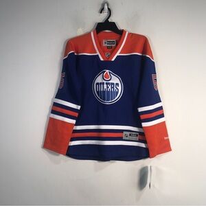 Reebok Mark Letestu #55 Edmonton Oilers NHL Jersey, Women's M - Navy/Orange